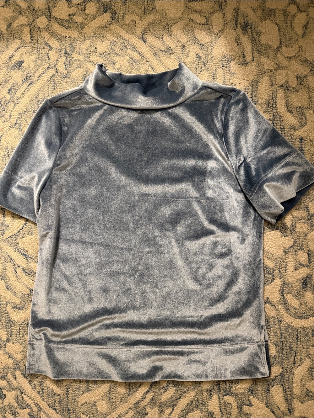Anthropologie Krisha Velvet Mock Neck Top Baby blue Short Sleeve